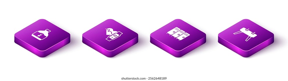 Set Isometric Sports nutrition, Smart watch with heart, Locker changing room and Pommel horse icon. Vector