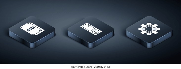 Set Isometric SSD card, Processor and Music player icon. Vector