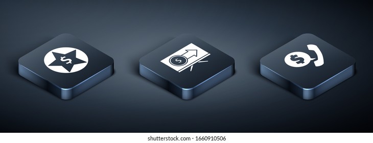 Set Isometric Star and dollar, Telephone handset and speech bubble chat and Monitor with dollar icon. Vector