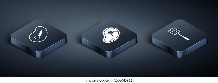 Set Isometric Steak meat, Spatula and Steak meat icon. Vector