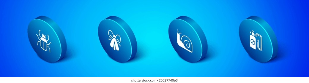 Set Isometric Stink bug, Snail, Pressure sprayer and Clothes moth icon. Vector