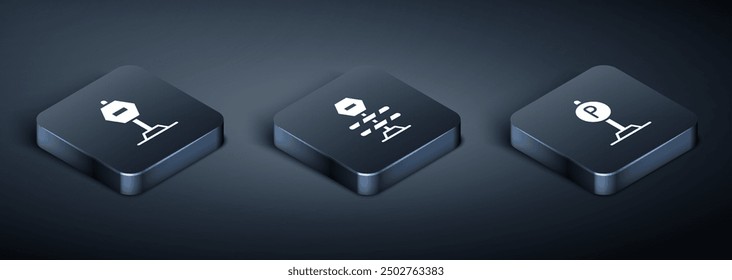 Set Isometric Stop sign, Parking and Road barrier icon. Vector