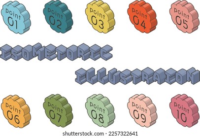 Set of isometric style cloud shaped point icons. Colorful and three-dimensional icon material. Set of design parts for illustrations and headlines.