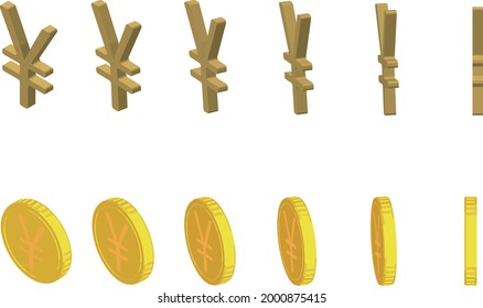 
A set of isometric style illustration materials of coins and yen marks of various angles that can be used in the business scene