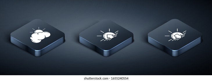 Set Isometric Sun and cloud weather, Sunset and Sunrise icon. Vector