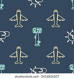 Set Isometric Sun and cloud weather, Plane and Aircraft steering helm icon. Vector