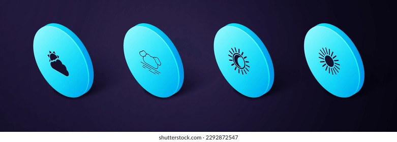 Set Isometric Sun, Eclipse of the sun, Cloud and and cloud weather icon. Vector