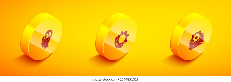 Set Isometric Support operator in touch, Telephone 24 hours support and Envelope setting icon. Vector