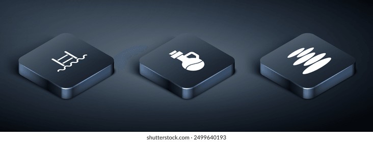 Set Isometric Swimming pool with ladder, Stack hot stones and Essential oil bottle icon. Vector