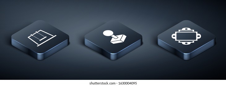 Set Isometric Swing, Ticket and Joystick for arcade machine icon. Vector