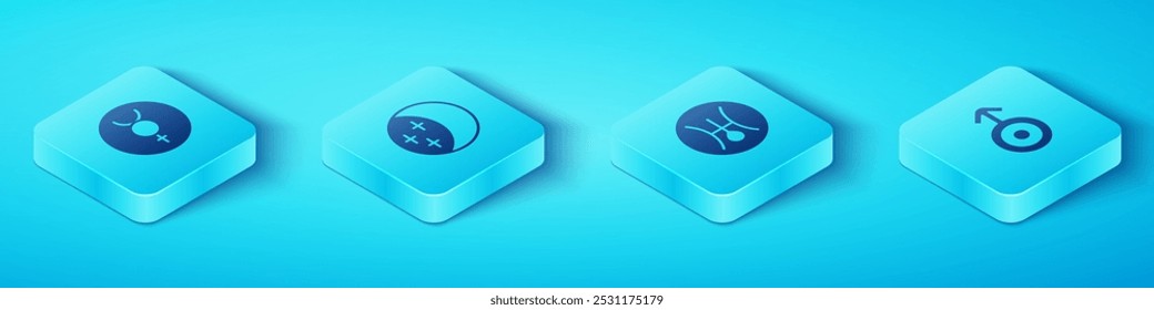 Set Isometric Symbol Mercury, Eclipse of the sun, Uranus and  icon. Vector
