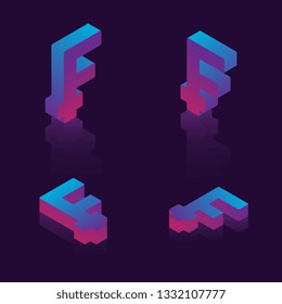 set of isometric symbols of franc currency on dark background. business futuristic vector illustration with neon gradients easy to edit and customize. eps 10