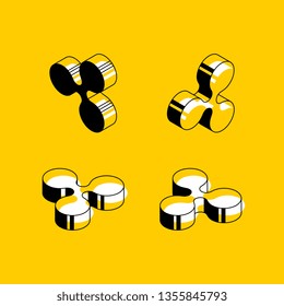 set of isometric symbols of ripple cryptocurrency on yellow background. abstract trend retro symbols or signs in geometric 3D shape style on yellow background. eps 10
