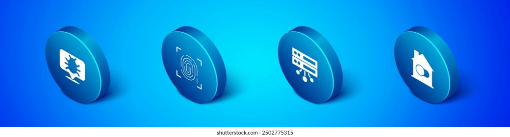 Set Isometric System bug, Server, Data, Web Hosting, Smart home and Fingerprint icon. Vector