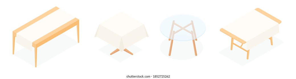 Set of isometric tables. Vector collection. Illustration in flat design.