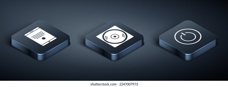 Set Isometric Tablet, Power button and Vinyl disk icon. Vector