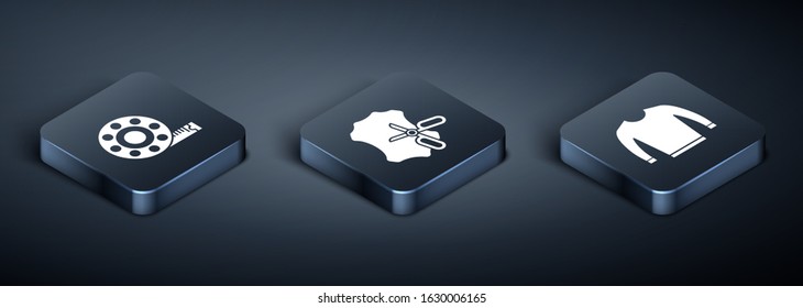 Set Isometric Tape measure, Sweater and Scissors and leather icon. Vector