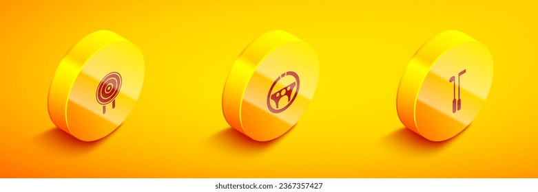 Sitúe el deporte Isometric Target, el volante de dirección y el icono del club de golf. Vector