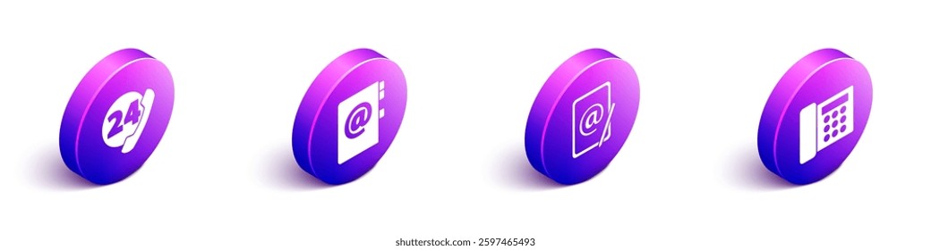 Set Isometric Telephone 24 hours support, Address book, Mail and e-mail and Telephone icon. Vector