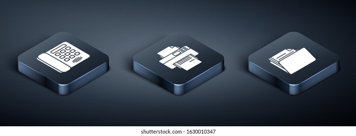 Set Isometric Telephone, Document folder and Printer icon. Vector