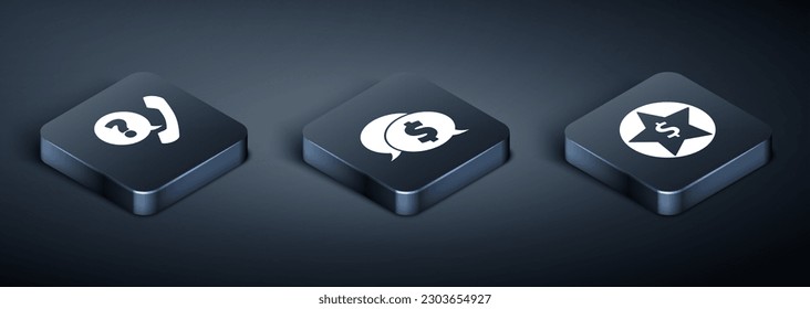 Set Isometric Telephone handset and speech bubble chat, Star and dollar and Speech bubble with dollar icon. Vector