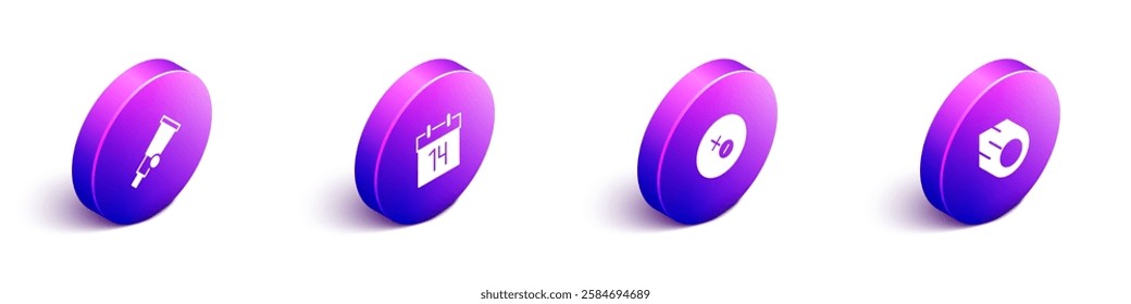 Set Isometric Telescope, Calendar, Venus symbol and Comet icon. Vector