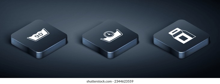 Set Isometric Temperature wash, Laundry detergent and Time icon. Vector
