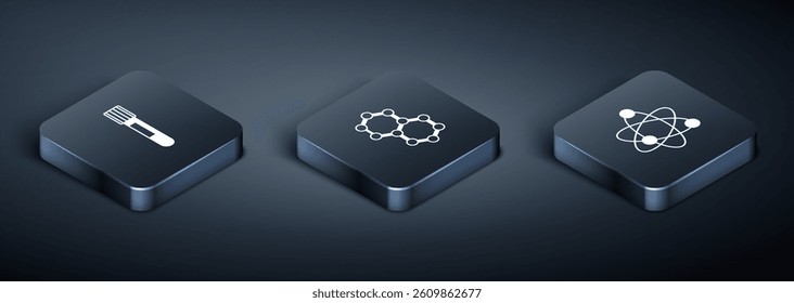 Set Isometric Test tube, Atom and Molecule icon. Vector