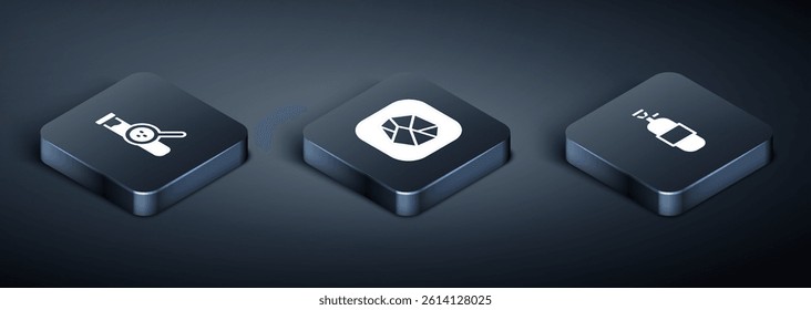 Set Isometric Test tube and flask, Propane gas tank and Salt stone icon. Vector