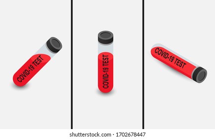 Satz isometrischer Teströhren mit Blutprobe für COVID-19 Vektorillustration Illustration.