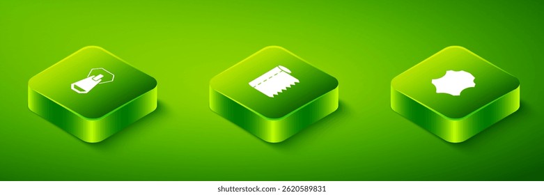 Set Isometric Textile fabric roll, Leather and Zipper icon. Vector