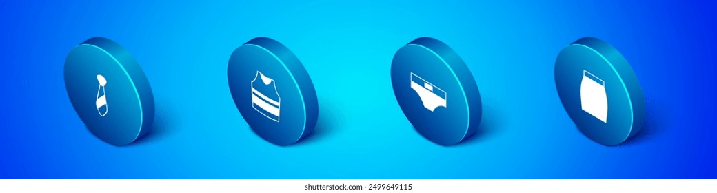 Set Isometric Tie, Men underpants, Skirt and Undershirt icon. Vector