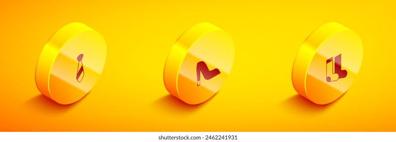 Set Isometric Tie, Woman shoe and Socks icon. Vector