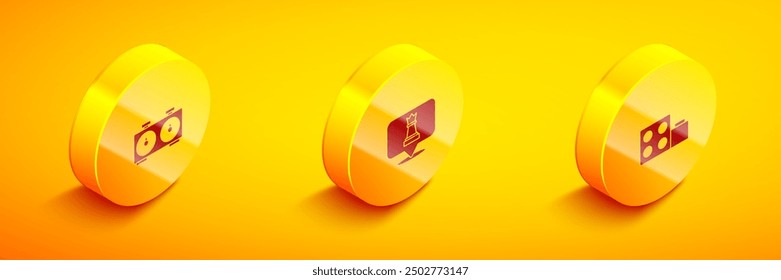 Set Isometric Time chess clock, Chess and Toy building block bricks icon. Vector