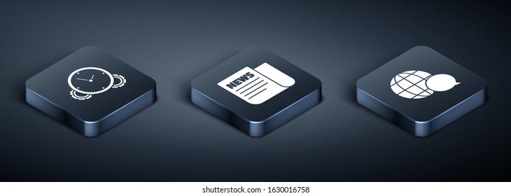 Set Isometric Time Management, World map made from speech bubble and News icon. Vector