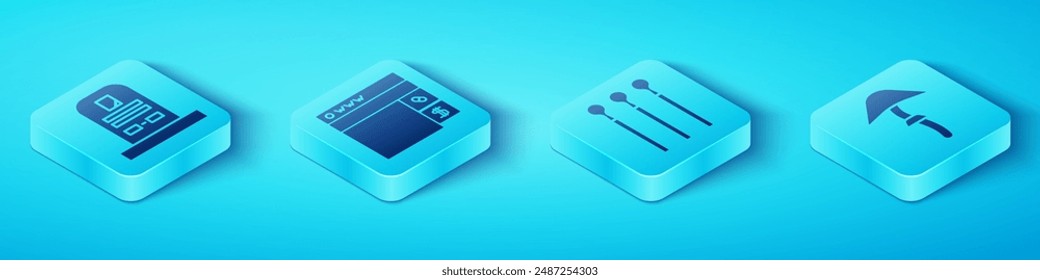 Set Lápida Isométrica con RIP escrito, Comprar drogas en línea, hongo Psilocibina y fósforos icono. Vector
