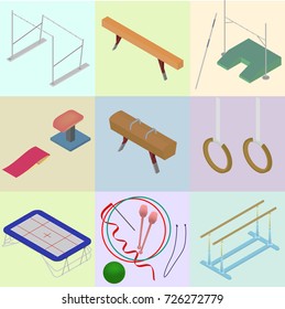 Set of isometric tools for artistic gymnastics. Set of sporting elements in vector, isolated