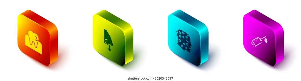 Set Isometrischer Zahn mit Karies, Runny Nase, Psoriasis oder Ekzem Ausschlag und Spritzen-Symbol. Vektorgrafik