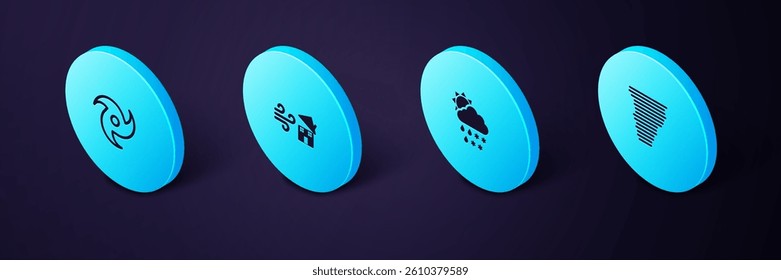 Set Isometric Tornado, Cloud with snow, rain, sun, swirl and  icon. Vector