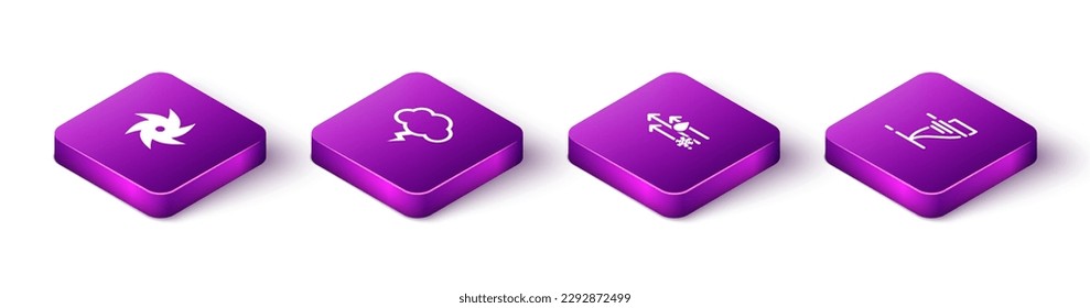 Set Isometric Tornado, Storm, Wind and rain with snow and  icon. Vector
