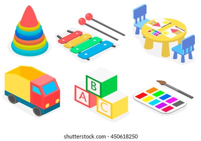 Set of isometric toys. Flat 3D illustration.