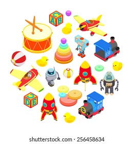 Set of isometric toys isolated against the white background. Conceptual illustration suitable for advertising and promotion
