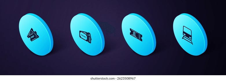Set Isometric Train, Museum ticket, Ticket and  icon. Vector