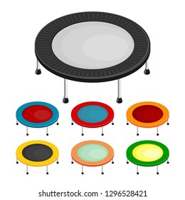 Set of the isometric trampoline on a white background. Items for jumping, leisure and entertainment. Adaptations for business. The concept of holidays and children's sports. Vector stock illustration