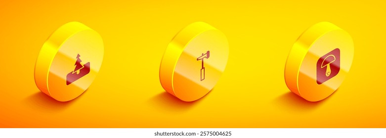 Set Isometric Tree, Hammer and Mushroom icon. Vector