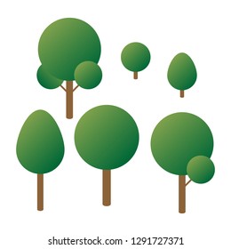 Set isometric trees forest 3d white background.Vector illustration isolated.Vector isometric icons for isometric maps