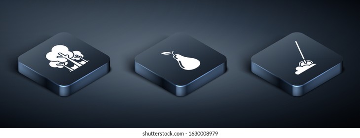 Set Isometric Trees, Shovel in the ground and Pear icon. Vector