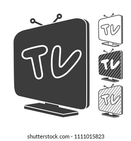 Set of isometric TV icons, isolated on white. Vector