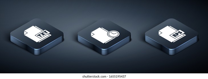 Set Isometric TXT file document, EPS file document and Document with clock icon. Vector