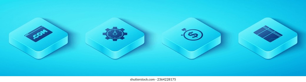 Set Isometric UI or UX design, Website statistic, Sketchbook album and Time money icon. Vector